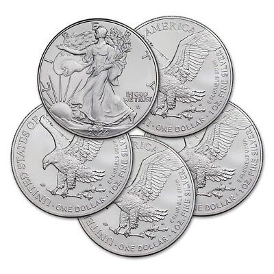 #ad 2024 1 oz American Silver Eagle Coin BU Lot of 5 Coins