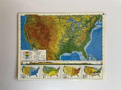 #ad #ad Set Of 5 Nystrom Laminated Placemats United States Maps Showing Elevation 17x22”
