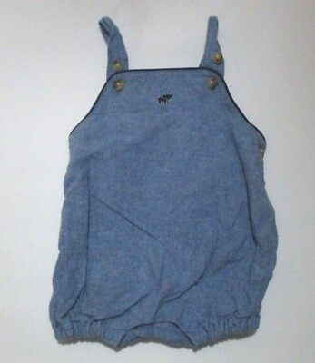 #ad BOYS JANIE AND JACK SIGNATURE LAYETTE BLUE LINEN CHAMBRAY SHORTALL OUTFIT 0 3 M