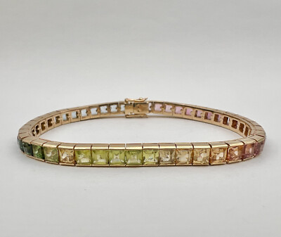 #ad Designer 14k Yellow Gold Multicolor Gemstone Rainbow Tennis Bracelet