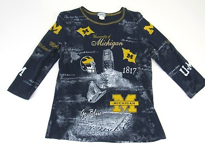P Michael Knit Top Shirt S University of Michigan U of M 3 4 Sleeves Embellished