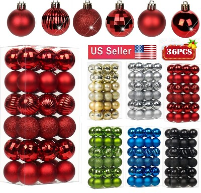 36 Pcs Christmas Balls Ornaments 1.6” Shatterproof Xmas Tree Hanging Decor Balls