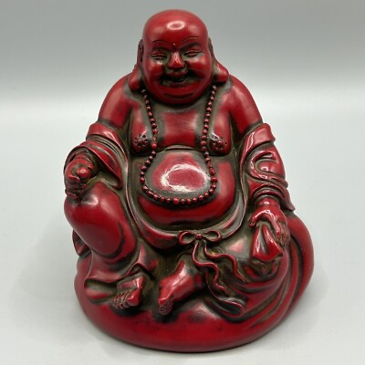 #ad Hand Carved Chinese Natural Red Coral Sitting Maitreya Buddha Statue