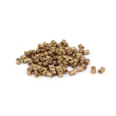 #ad M2 x 4mm 3.2mm OD Brass Injection Molding Embedded Knurled Thumb Nut 100PCS