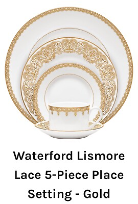 Waterford Lismore Lace Gold 5PC Place Setting China Original Box Never Used  