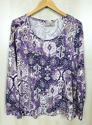 #ad Chico#x27;s 3 Extra Large Purple Boho Long Sleeve Stretchy Knit Easy Care Top