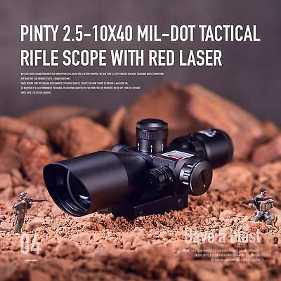 2Pcs 2.5 10x40 Tactical Rifle Scope Mil dot Dual illuminated Red Laser W Mount