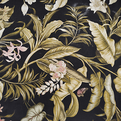 #ad Waverly Wailea Coast Polyester Outdoor Fabric 2yd13 Ebony Tropical Floral Leaves