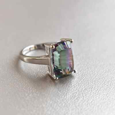 #ad Ring 925 Sterling Silver Topaz Mystic Natural Gemstone Classic Summer Jewelry