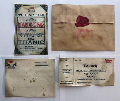 Titanic Launch Ticket Boarding Pass Postcard and Envelope White Star Line