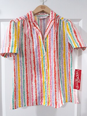 #ad #ad NEW Vintage 70s 80s Madison Petites Multicolor Striped Shirt Button Up Size 12