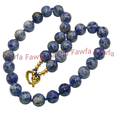 #ad New Genuine Natural 8 10 12mm Blue Spot Stone Round Gems Beaded Necklace 18 58#x27;#x27;