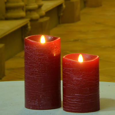 Luminara Flameless Moving Wick Pillar Led Candle With Ripple Rustic Surface