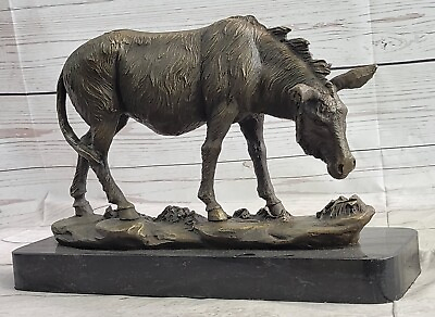 Artistic Hot Cast Bronze Statue Donkey Mule Sculpture Marble Base Handcrafted