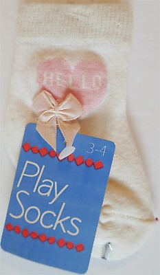 #ad VTG NWT Mothercare White Play Socks Girl 3 4 Pink Heart HELLOBOW Taiwan Stretch