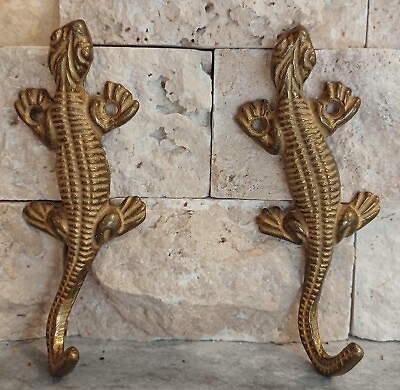 Vintage Lizard Brass wall hooks