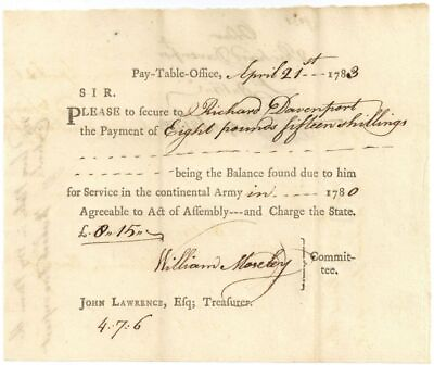 #ad Revolutionary War Payment Order dated 1780#x27;s for Service in the Continental Army