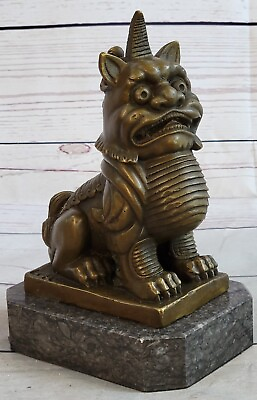 #ad Royal Pure Bronze exquisite Foo Dog beast Statue Sculpture Chinese Vintage SALE