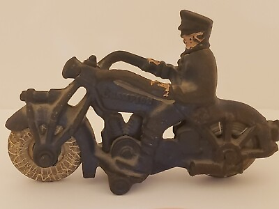 #ad Antique 1930#x27;s Champion Cast Iron Police Motorcycle Toy w Original Tires HUBLEY