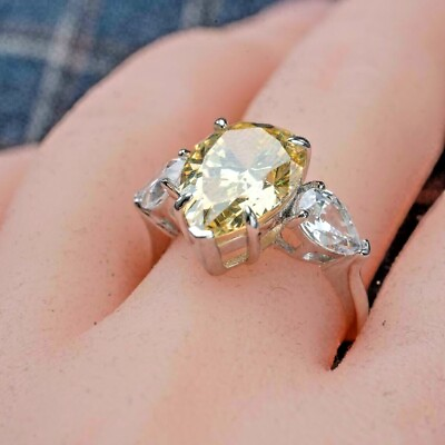 #ad 2ct Yellow Pear Cut Simulated Yellow Stone Bridal Ring 14k White Gold Plated