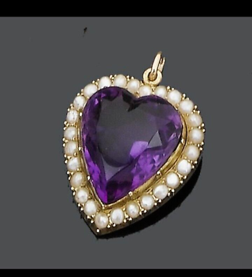 #ad Vintage Antique Amethyst Pendant 925 Sterling Silver Heart Necklace Free Chain
