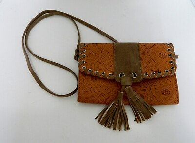 #ad Brown Faux Printed Leather Envelope Style Shoulder Ladies Purse Handbag Tassels