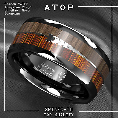 #ad 8 6mm Black Dome Tungsten Ring 2 Style Wood Arrow Wedding Band ATOP Men Jewelry