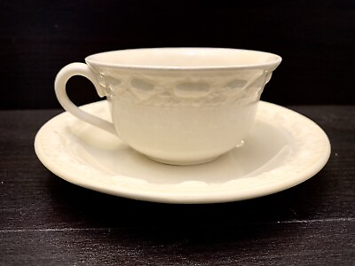 Adams China Della Robia Cream Titian Ware Teacup With Saucer Embossed Flat Cup