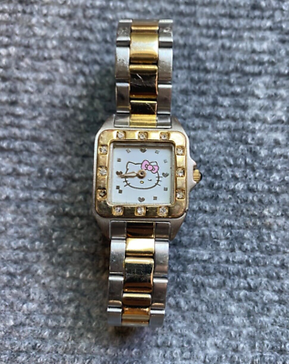 #ad HELLO KITTY Wrist Watch Bling Silver Gold Needs Battery 2013