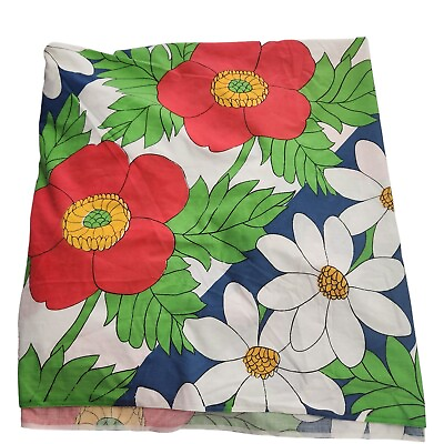 Vintage Stevens Utica Big Red Flower Power Twin Fitted Sheet Fabric Poppy