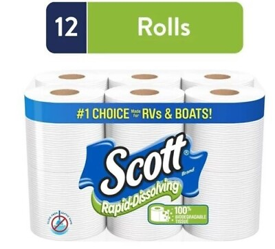 Scott Rapid Dissolving Toilet Paper 12 Toilet Paper Rolls Tissue for RV amp; Boat