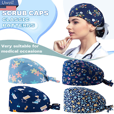 #ad Doctor Nurse Cap Surgical Scrub Kitchen Cotton Hat with Sweatband Adjustable