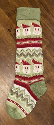 #ad Pottery Barn Kids Knit Santa Stocking Wool Polyester Green Red