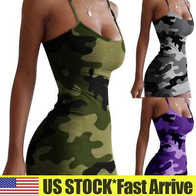 #ad Womens Camouflage Mini Dress Sleeveless Vest Dress Ladies Summer Beach Sundress