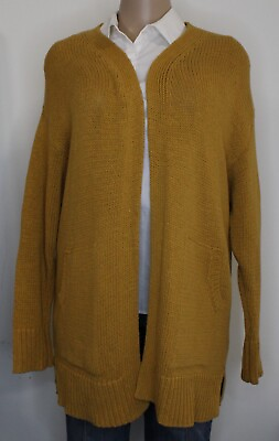 #ad Lucky Brand Womens Yellow Knitted Long Cardigan Sweater Open Front Size Large