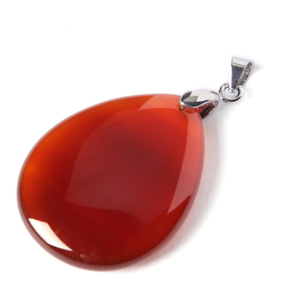 #ad Huge Angel#x27;s Tear Style Genuine Red Fire Agate Gemstone Silver Necklace Pendants