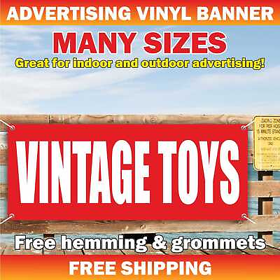VINTAGE TOYS Advertising Banner Vinyl Mesh Sign ANTIQUE STORE COLLECTIBLES Shop
