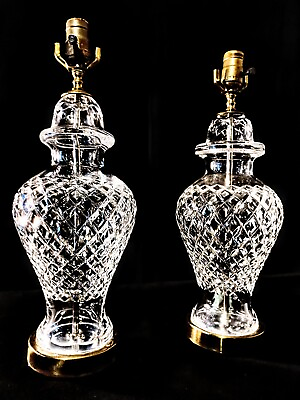 #ad #ad Set of 2 Waterford Alana Urn Style Fine Cut Solid Body Crystal Table Lamps MINT