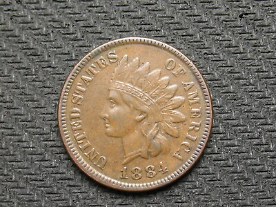 #ad OLD COIN SALE AU 1884 INDIAN HEAD CENT PENNY w DIAMONDS amp; FULL LIBERTY #444
