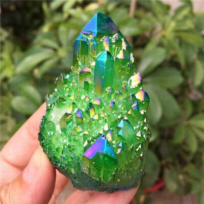50g Natural Aura Green Titanium Gemstone Quartz Crystal Cluster Specimen Healing