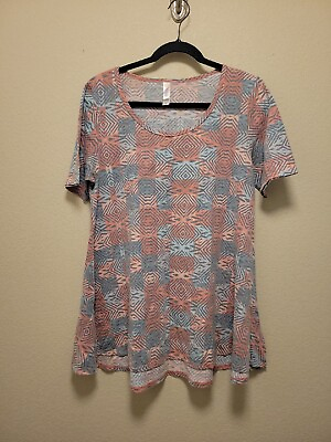 #ad Lularoe Multicolor Red Pink Blue Aztec Design Shirt Size Medium Short Sleeve