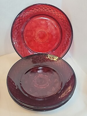 #ad 4 Vintage Cristal D#x27;Arques Durand Luminarc Ruby Red 8quot; Salad plates France