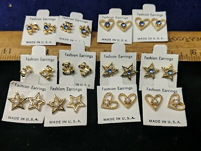#ad 12X NOS 1 Dozen Mixed Gold Tone Vintage earrings sets Wholesale Costume Jewelry