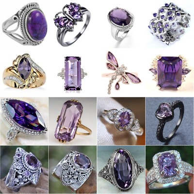 Fashion 925 Silver Amethyst Ring Women Cubic Zirconia Wedding Rings Jewelry Gift