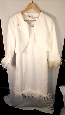 #ad Women Feather Trim Ivory Ladies Dress and Jacket Set Of 2 Kaleidoscope UK10 EU38