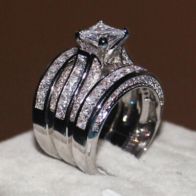 Luxury 925 Silver Filled Wedding Ring Women Cubic Zircon Ring Sz 6 10