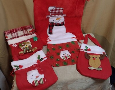 Group Of 5 Cloth Christmas Bags