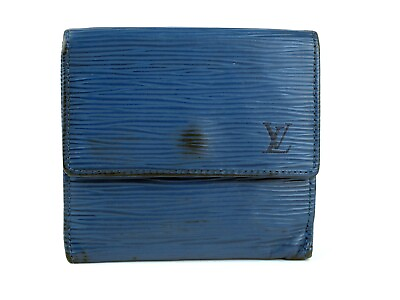#ad LOUIS VUITTON Trifold Epi Blue Leather Mini Wallet Purse Coin Used Women USA