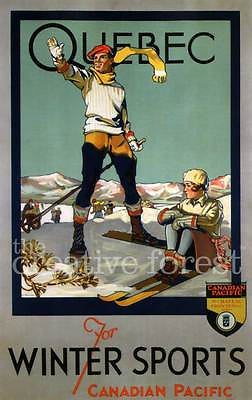 #ad QUEBEC FOR WINTER SPORTS Vintage Travel Poster CANVAS PRINT 24x36 in.