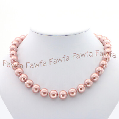 #ad Fashion 12mm pink South Sea Shell Pearl Round Beads Necklace Magnet Clasp 18#x27;#x27;